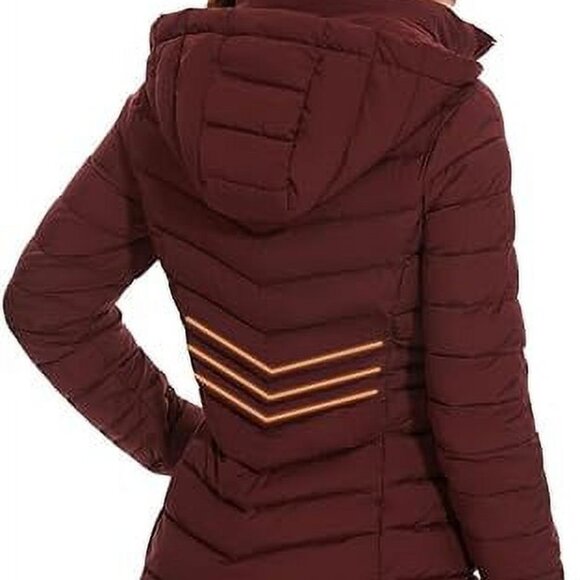 Long Puffer Coat Winter Warm Puffer Jacket with Metal Zipper (Wine Red, M) - Picture 3 of 6